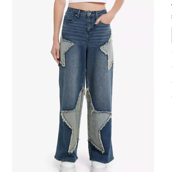 HOT TOPIC Two-Toned Star Appliqué Wide-Leg Jeans size 13 - Picture 1 of 8